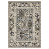 4' X 6' Ivory And Blue Oriental Area Rug With Fringe