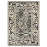 5' X 8' Ivory And Blue Oriental Area Rug With Fringe