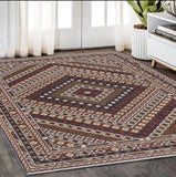 5' X 8' Ivory Red And Tan Diamond Area Rug With Fringe