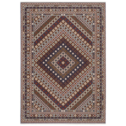 4' X 6' Ivory Red And Tan Diamond Area Rug With Fringe