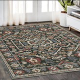 5' X 8' Green And Pink Floral Area Rug With Fringe