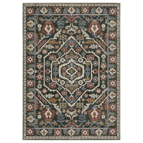 5' X 8' Green And Pink Floral Area Rug With Fringe