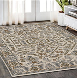 5' X 8' Ivory And Rust Floral Area Rug With Fringe