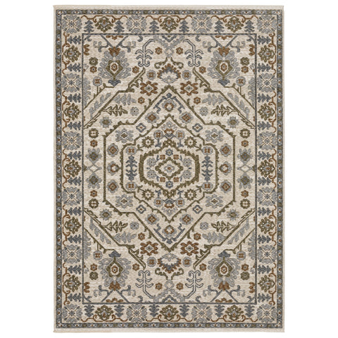 5' X 8' Ivory And Rust Floral Area Rug With Fringe