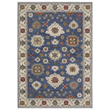 5' X 8' Blue And Ivory Floral Area Rug With Fringe
