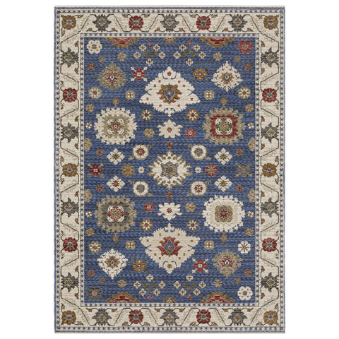 4' X 6' Blue And Ivory Floral Area Rug With Fringe