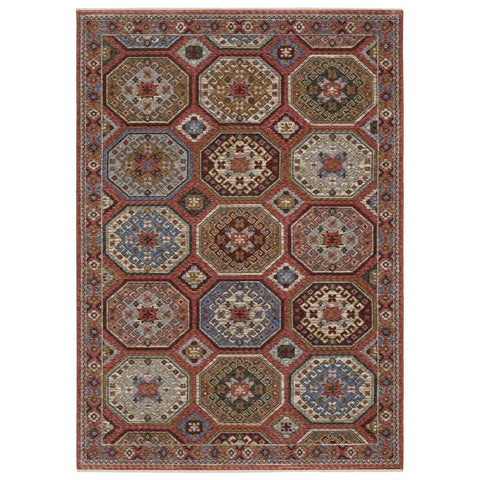 5' X 8' Pink And Red Medallion Area Rug With Fringe