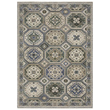 5' X 8' Ivory And Blue Medallion Area Rug With Fringe
