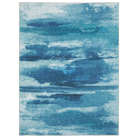 5' X 7' Sky Blue And Ivory Abstract Distressed Area Rug