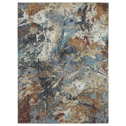 4' X 6' Blue And Rust Abstract Distressed Area Rug