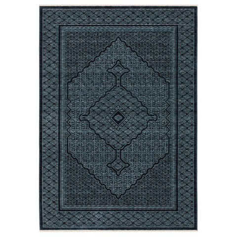 5' X 8' Blue And Teal Medallion Area Rug With Fringe