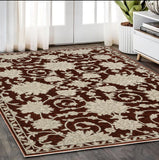 5' X 8' Beige Floral Area Rug With Fringe