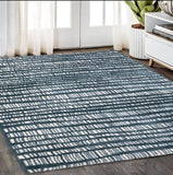 5' X 8' Teal And Ivory Striped Distressed Area Rug