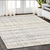5' X 8' Ivory Gold And Gray Striped Area Rug