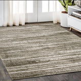 5' X 8' Brown And Ivory Striped Distressed Area Rug
