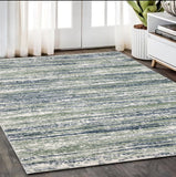 5' X 8' Blue And Green Striped Distressed Area Rug