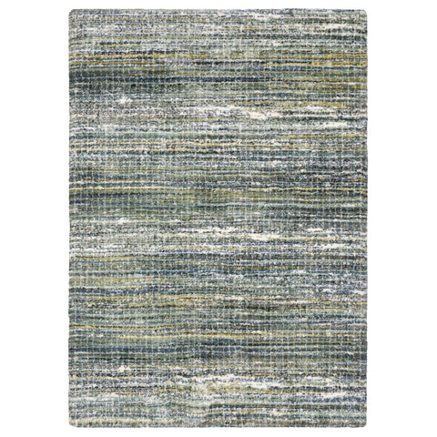 5' X 8' Green And Blue Geometric Distressed Area Rug