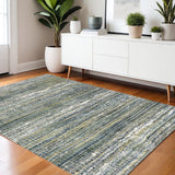 4' X 6' Green And Blue Geometric Distressed Area Rug