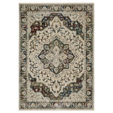 5' X 8' Ivory Brown And Red Medallion Area Rug With Fringe