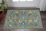 2' X 3' Blue Orange And Yellow Oriental Area Rug With Fringe