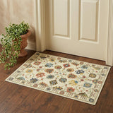 2' X 3' Ivory Blue And Yellow Oriental Area Rug With Fringe