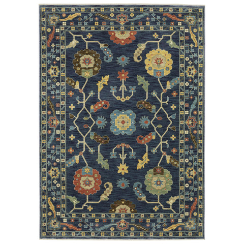 2' X 3' Blue And Gold Oriental Area Rug With Fringe