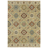 2' X 3' Tan Light Blue And Orange Floral Area Rug With Fringe