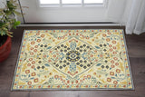 2' X 3' Ivory Orange And Yellow Oriental Area Rug With Fringe