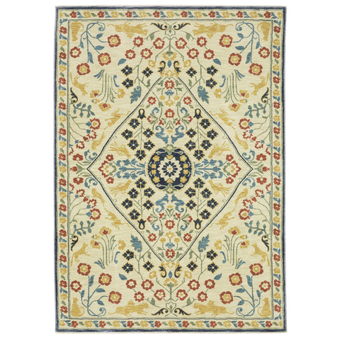 2' X 3' Ivory Orange And Yellow Oriental Area Rug With Fringe