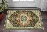 2' X 3' Brown And Orange Oriental Area Rug With Fringe