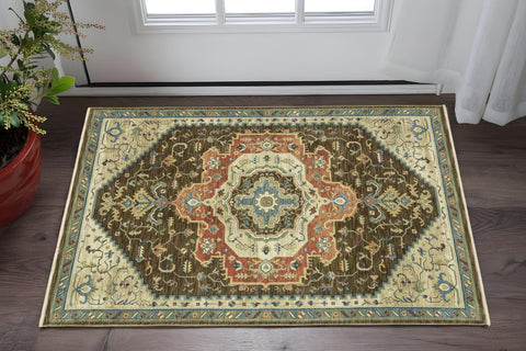 2' X 3' Brown And Orange Oriental Area Rug With Fringe
