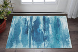2' X 3' Sky Blue And Ivory Abstract Distressed Area Rug