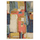 2' X 3' Pink Blue And Yellow Abstract Area Rug With Fringe