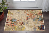 2' X 3' Beige And Red Abstract Area Rug With Fringe