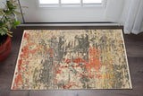 2' X 3' Beige And Pink Abstract Area Rug With Fringe