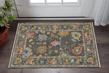 2' X 3' Gray Yellow And Blue Oriental Area Rug With Fringe