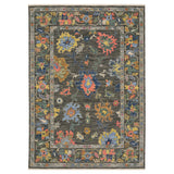 2' X 3' Gray Yellow And Blue Oriental Area Rug With Fringe