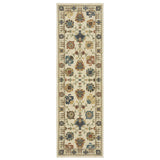8' Ivory Yellow And Dark Orange Oriental Runner Rug With Fringe