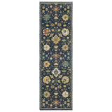 8' Blue And Gold Oriental Runner Rug With Fringe