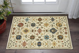 3' X 5' Ivory And Gold Oriental Area Rug With Fringe