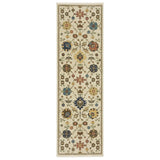 8' Ivory And Gold Oriental Runner Rug With Fringe