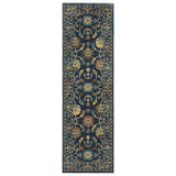 8' Blue And Gold Oriental Runner Rug With Fringe