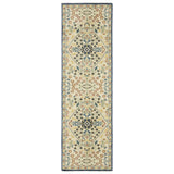 8' Ivory Blue And Burnt Orange Oriental Runner Rug With Fringe