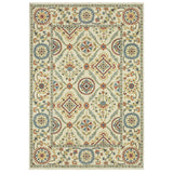 3' X 5' Ivory Blue And Burnt Orange Oriental Area Rug With Fringe