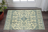 3' X 5' Ivory And Blue Oriental Area Rug With Fringe