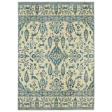 3' X 5' Ivory And Blue Oriental Area Rug With Fringe