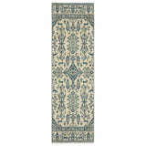8' Ivory And Blue Oriental Runner Rug With Fringe