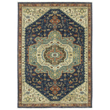 3' X 5' Blue Ivory And Gray Oriental Area Rug With Fringe