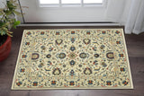 3' X 5' Ivory Blue And Brown Oriental Area Rug With Fringe