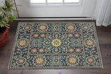 3' X 5' Blue And Rust Medallion Area Rug With Fringe